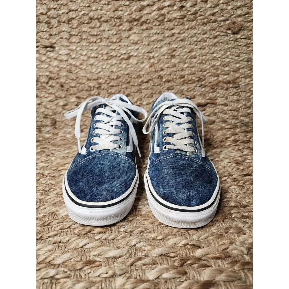 Vans Off The Wall Blue Denim Shoes Women's Size 10.5 Men 9 Sneakers Skater